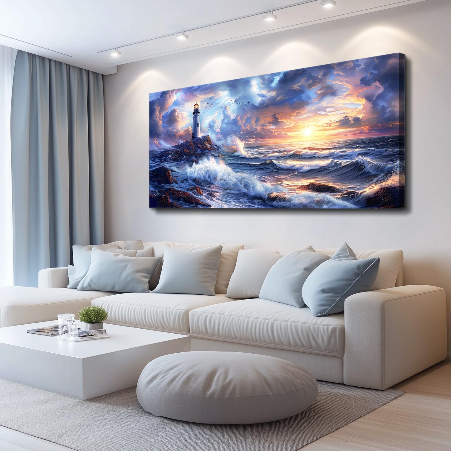 JUDASJART Wall Decor For Bedroom Large Wall Art For Living Room Modern Office Decorations Ocean Sea Wave Paintings Lighthouse Seascape Pictures Canvas Artwork Home Decor Ready To Hang