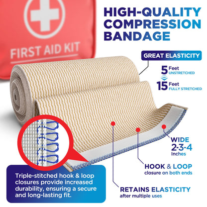 High-Performance Elastic Bandage Wrap - 6 Pack (2x2in, 2x3in, 2x4in) - Self-Closing Strong Compression Bandage Wrap for Leg, Ankles, Wrists, and Knees - for First Aid Kit and After Surgery Recovery