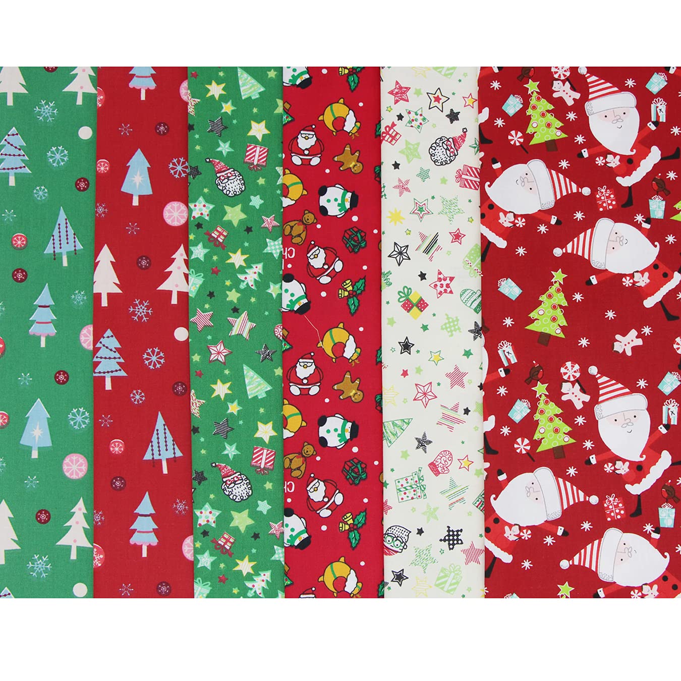 aufodara 6 Pieces Christmas Fabric Fat Quarters 19.7x19.7inch Cotton Quilting Fabric Bundles for DIY Christmas Sewing Patchwork (19.7x19.7inch - 6pcs, Christmas Patterns)