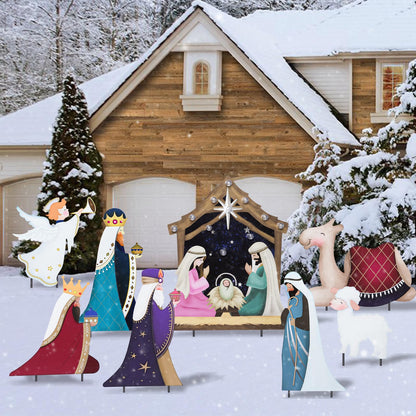 WONDER GARDEN Christmas Metal Yard Stakes, 8 Pack Angel Nativity Yard Sign, Outdoor Nativity Scene Garden Stakes Yard Signs, Outdoor Christmas Decorations for Lawn Party Outside