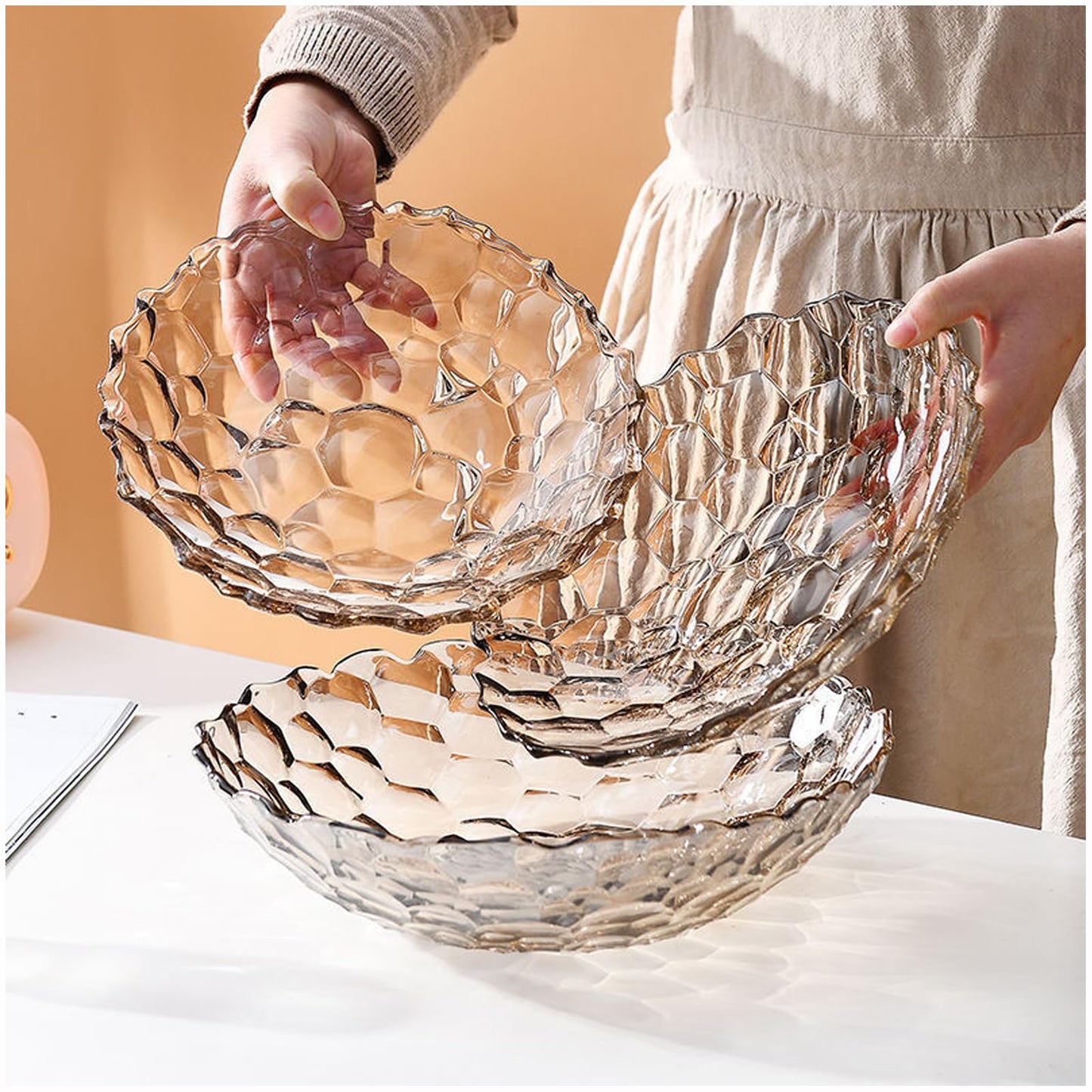 Coafiy 2 Pack Glass Fruit Bowl, Fruit Basket Holder, Crystal Fruit Bowl, Dessert Plate,Decorative Pedestal Bowl,for Table Décor for Home,Office, Wedding Decor, Fruit, Snack, Dessert (Large,Clear)