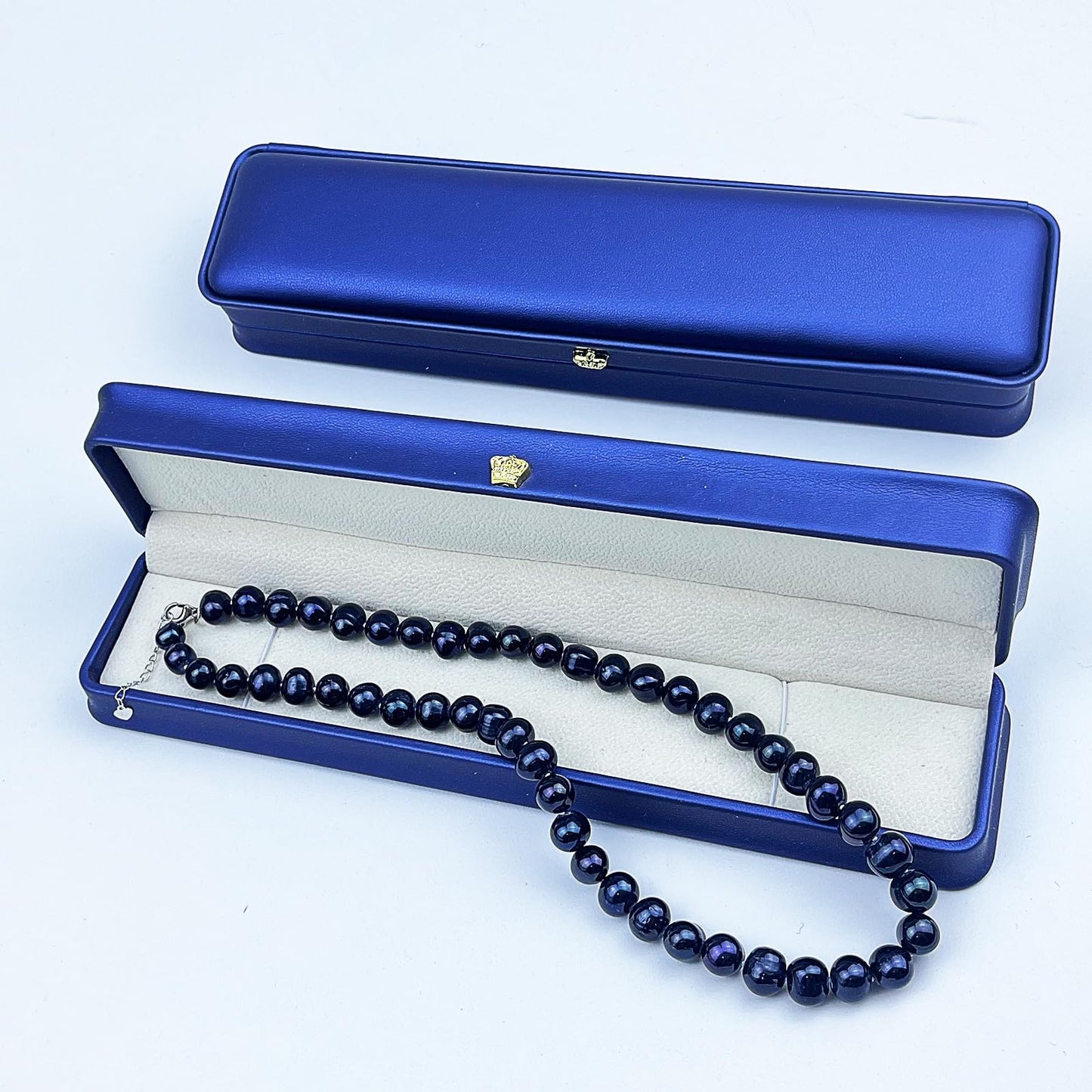 YAMI Tahitian Black Pearl Necklace, Natural Saltwater Cultured Round Pearl 9-10mm Strand Necklace with 925 Sterling Silver Clasp, Anniversary Mother's Day Jewelry Gifts for Women