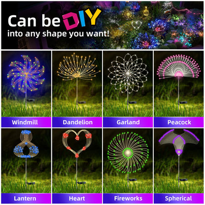 2 PCS Solar Firework Light, Outdoor Solar Garden Decorative Lights 120 LED Powered 40 Copper Wires String DIY Landscape Light for Walkway Pathway Backyard Christmas Decoration Parties (Cool White)