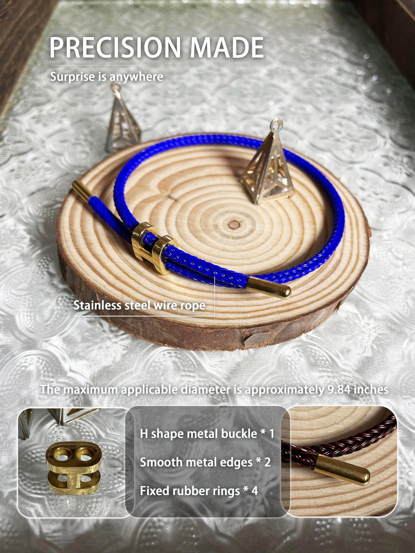 PPbuky Steel Bracelet Link, Adjustable H-shape Wire Rope Bracelet, Lucky Jewelry with Titanium Buckle for Birthday, Valentine's, Graduation, Fashion Gift for Women, Men, Lovers, Friends, Gold
