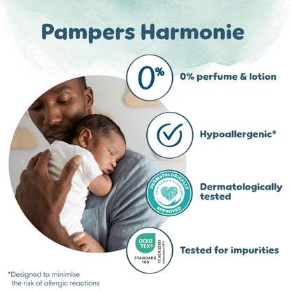 Pampers Harmonie Nappies Size 2, 204 Nappies, 4kg-8kg, Monthly Pack, Gentle Skin Protection with 100 Percent Pampers Protection