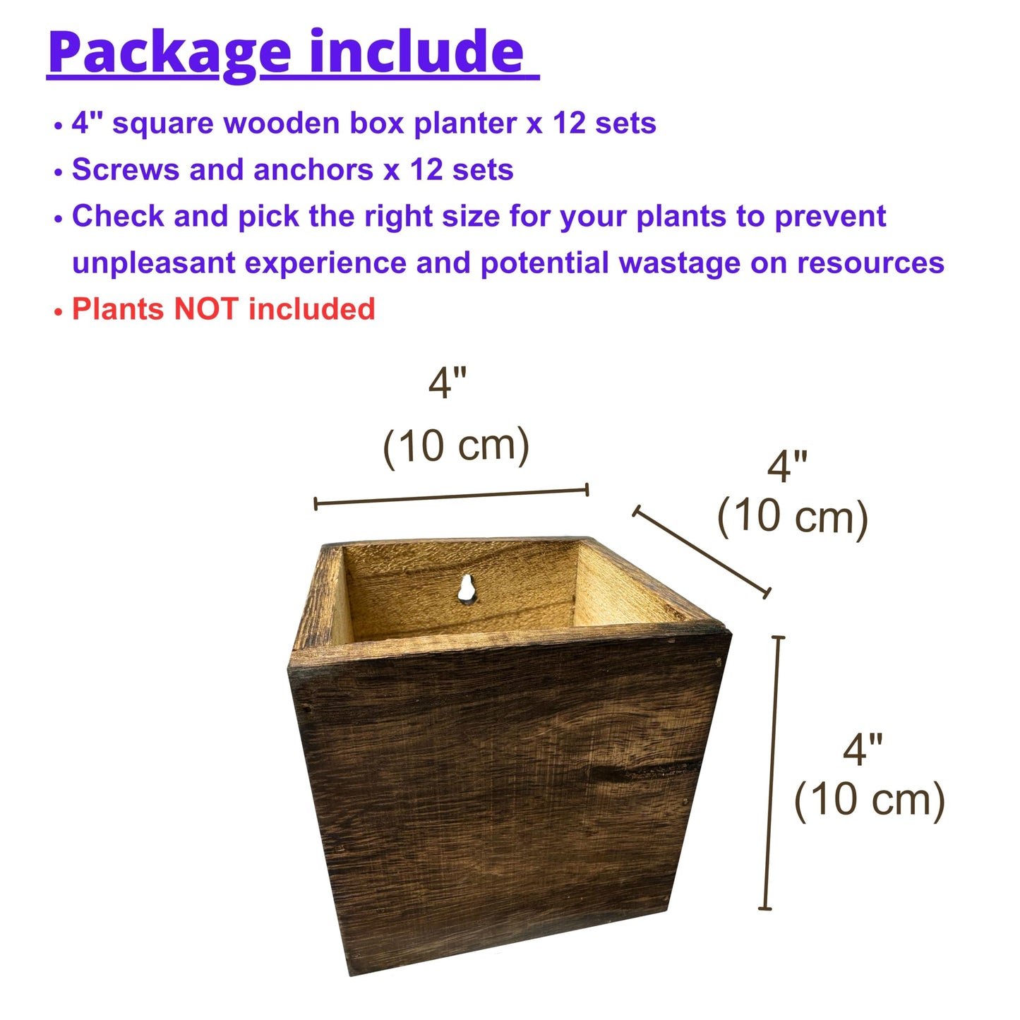 LaLaGreen Indoor Planter Box for Plants (4x4 Inch, 12 Pack) Small Square Wooden Wall Mounted Planters Wood Window Boxes Hanging Flower Pot Plant Holder Outdoor Herb Modern Vertical Garden Home Decor