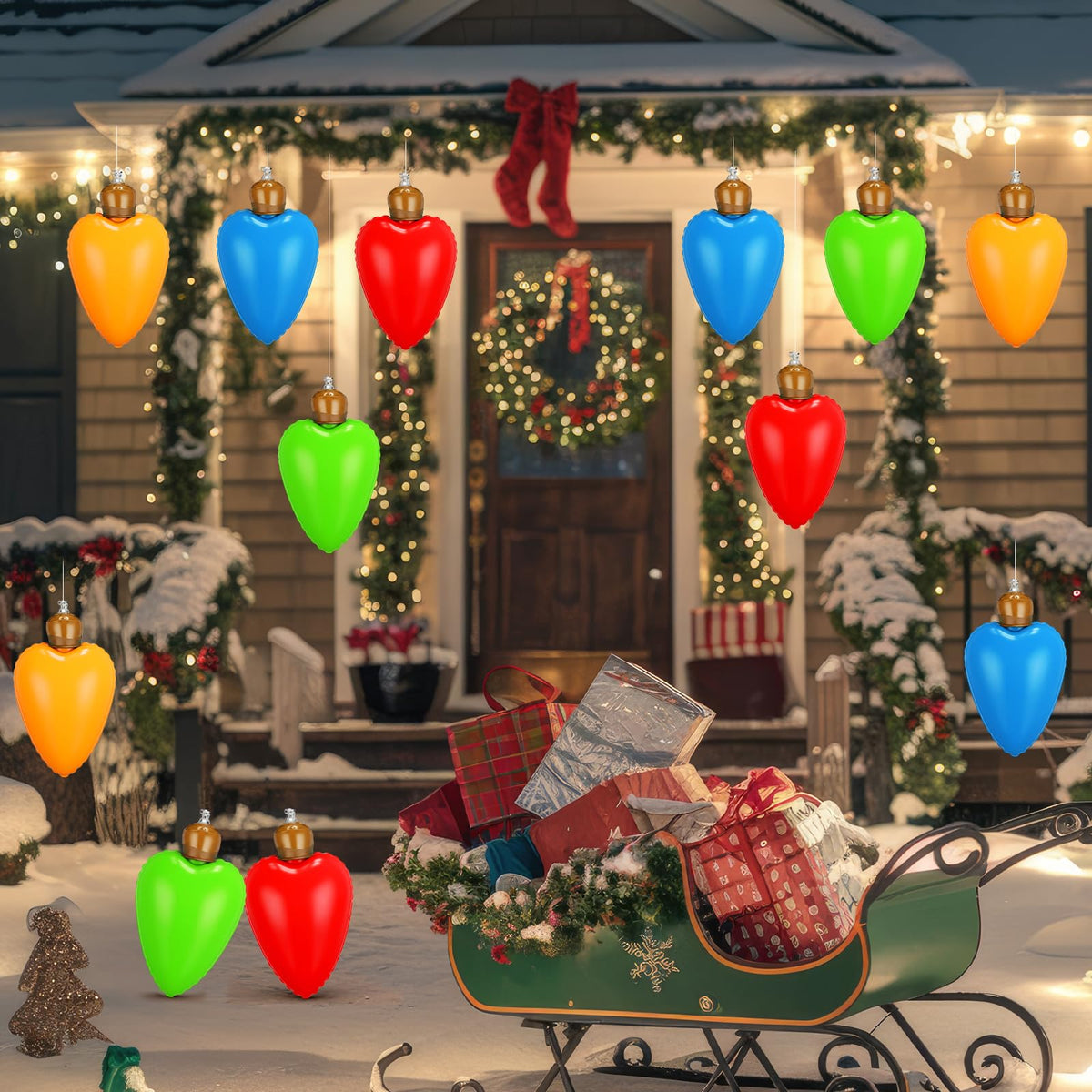 Vertintong 24 Pcs 10 Inch Inflatable Christmas Light Bulbs Ornaments Inflatable Christmas Ball Decorations Xmas Large Blow up Light Bulb Outdoor Indoor for Yard Lawn Tree Hanging Porch Garden Home