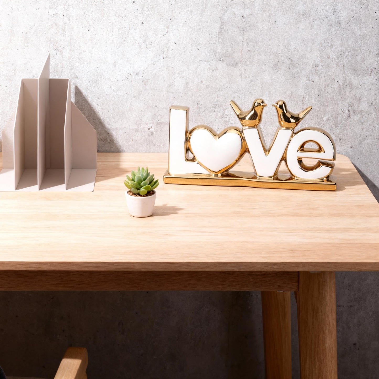 DOVDOV White and Gold Ceramic Love Sign Sculpture with Heart and Bird Statues, Modern Home Decor Accents for Living Room Coffee Table, TV Stand, Entryway and Shelf, Wedding or Housewarming Gift