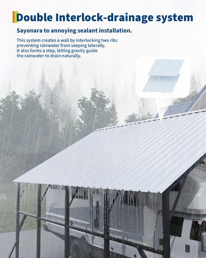 Garvee 20x20 ft Metal Carport Kit, 120° Steep-Pitch Vertical Roof for Snow Shedding, 173" High-Clearance RV & Tractor Shelter, Heavy-Duty 2 Cars Car Port with Reinforced Frame