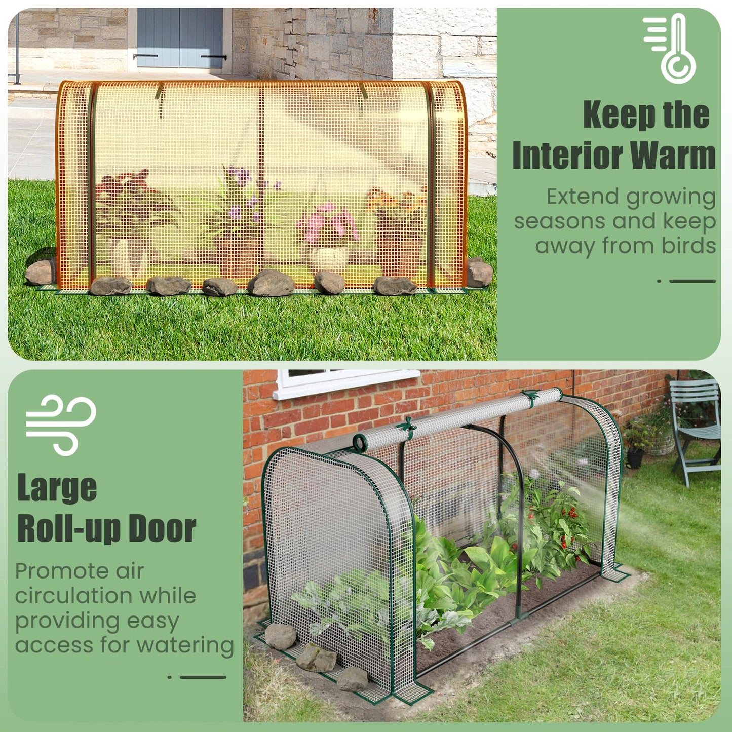 Giantex Raised Garden Bed with Cover, Wood Elevated Planter Box with Legs & Mini Greenhouse, Waterproof Sun-Protective PE Green House Cover, Outdoor Use for Fruit Vegetable Flower Herb (White+Natural)