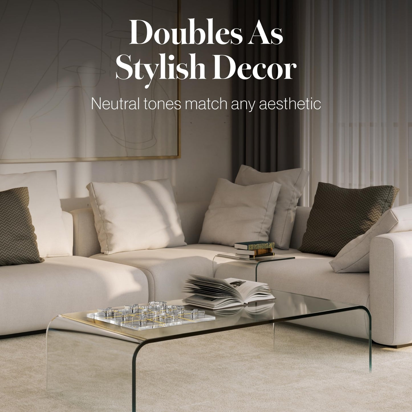 Aliz Collection Acrylic Tic Tac Toe Set - Luxury Tic Tac Toe Table Decor - Modern Coffee Table Game & Clear X and O Pieces - Decorative Acrylic Game for Home or Office - 10.23 x 10.23 x 1.06 Inches