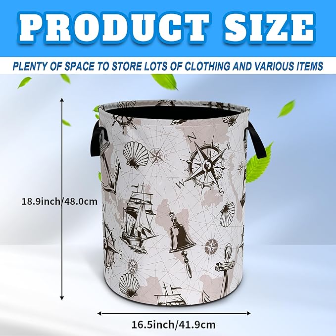 Compass Anchor Sailboat Nautical Laundry Basket Oxford Cloth Laundry Hamper