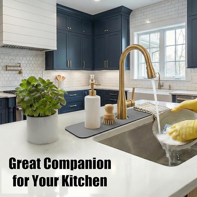 Customizable Kitchen Sink Faucet Mat: 30" Lx5.5 W Splash Guard, Pre-Cut Center