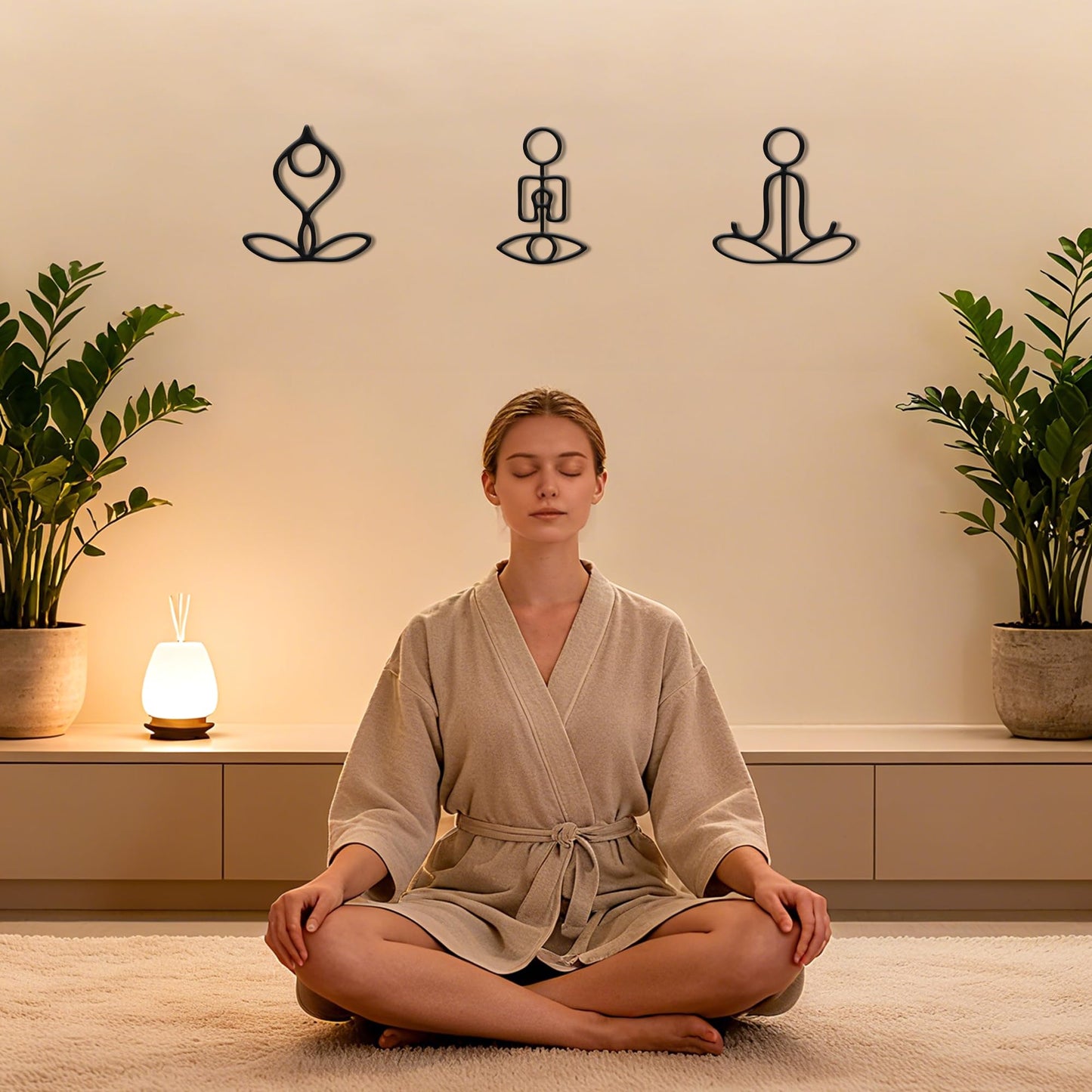 Slickss Zen Wall Art 3-Piece Set - Yoga Pose Metal Sculptures for Meditation Room & Spa Decor, Namaste Calming Wall Art for Yoga Gifts Women, Chakra & Buddha Decor