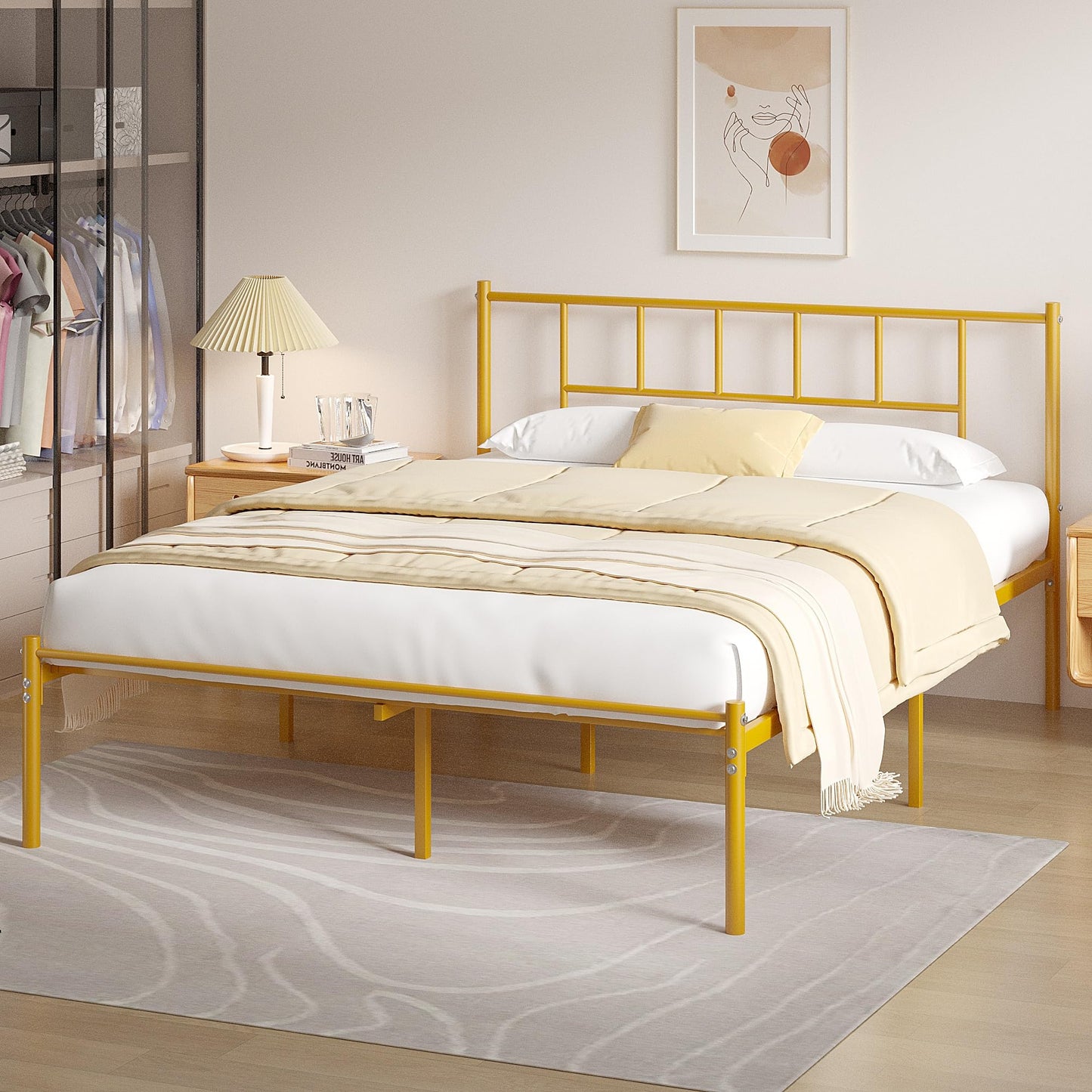 VECELO Full Metal Platform Bed Frame with Headboard, Heavy Duty Steel Slat Support, Under Bed Storage,No Box Spring Needed, Easy Assembly
