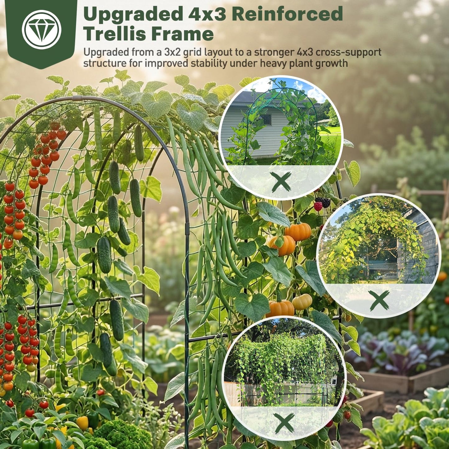 DTIG Galvanized Raised Garden Bed with Trellis, 6×3×1 FT 2 Pack Outdoor Garden Bed, Upgraded 4×3 Support, Black