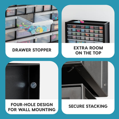 IRIS USA 44-Drawer Small Parts Organizer, Made in USA, Storage Drawers for Screws, Nuts, Bolts, Electronics, Hardware, Beads, Crafts, Building Bricks, Stackable Garage Storage Cabinet, Black