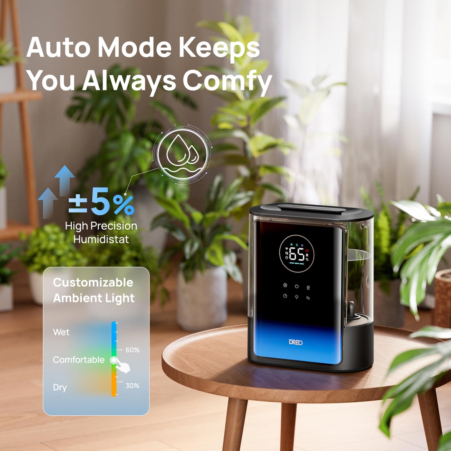 Dreo 8L Smart Humidifier Large Room 600ft², HM717S, 80H Runtime Supersized Warm and Cool Mist Humidifiers for Bedroom Baby, 28dB Quiet Air Humidifier for Plants Indoor, Home, Whole House, Silver