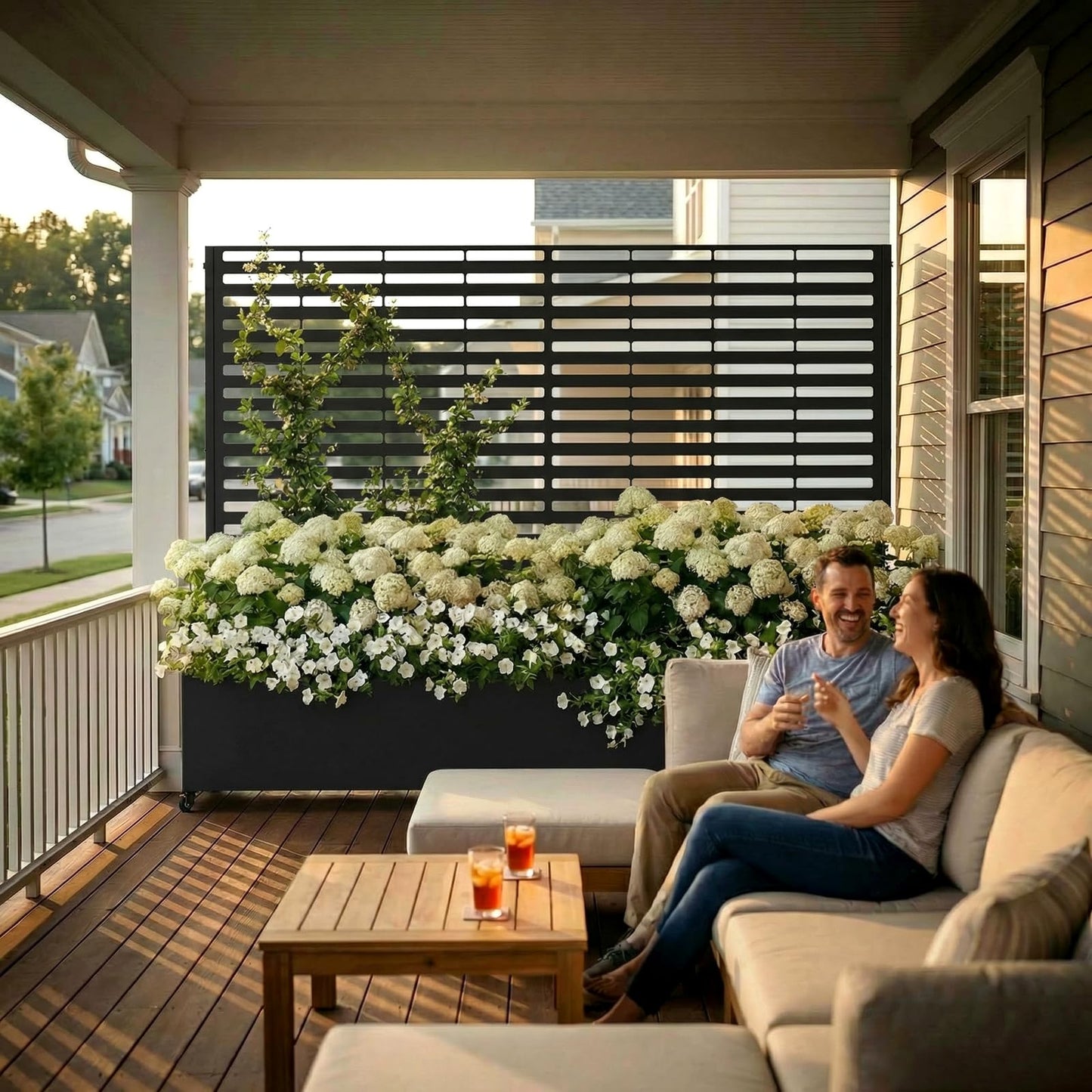 Metal Raised Garden Bed with Trellis and Wheels, 73" x 47" x 16" Planter Box with Trellis with Drainage Holes, Privacy Planters for Patio with Privacy Screen for Climbing Plants Flower Vegetables
