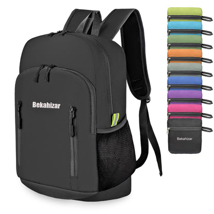 Bekahizar 20L Ultra Lightweight Backpack Foldable Hiking Daypack Rucksack Water Resistant Travel Day Bag for Men Women Kids Outdoor Camping Mountaineering Walking Cycling Climbing (Black)