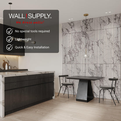 Wall!Supply 3D Wall Panels – Faux Marble Round Slatted – Home Decor Wallpaper Alternative for Living Room, Bedroom & Office – Easy DIY Installation – 4 Pack, Covers 24.96 Sq Ft