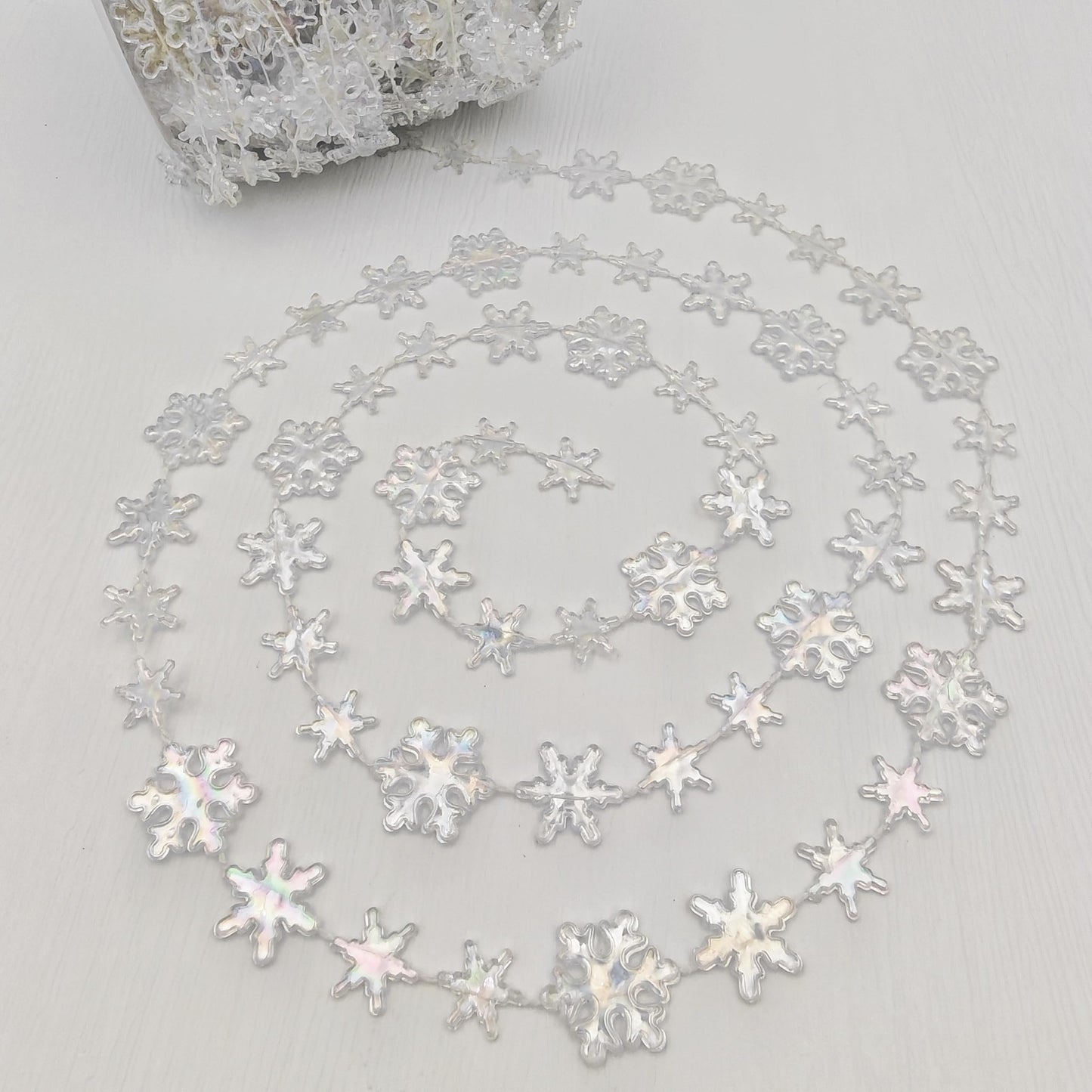 62FT Crystal Beads Strands Acrylic Iridescent Garland for Christmas Tree Decorations DIY Crafts (62FT Iridescent Snowflake)