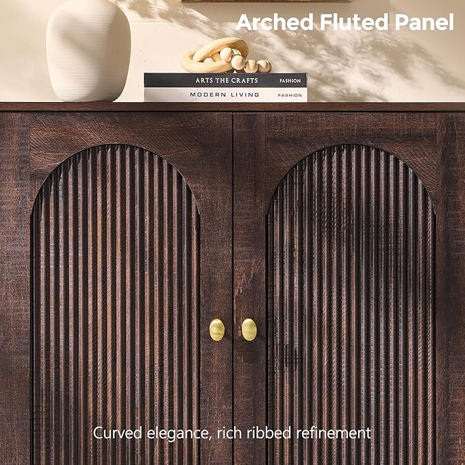 IFBUY Modern Sideboard Buffet Cabinet, 123.5" W Fluted Arched Buffet Cabinet