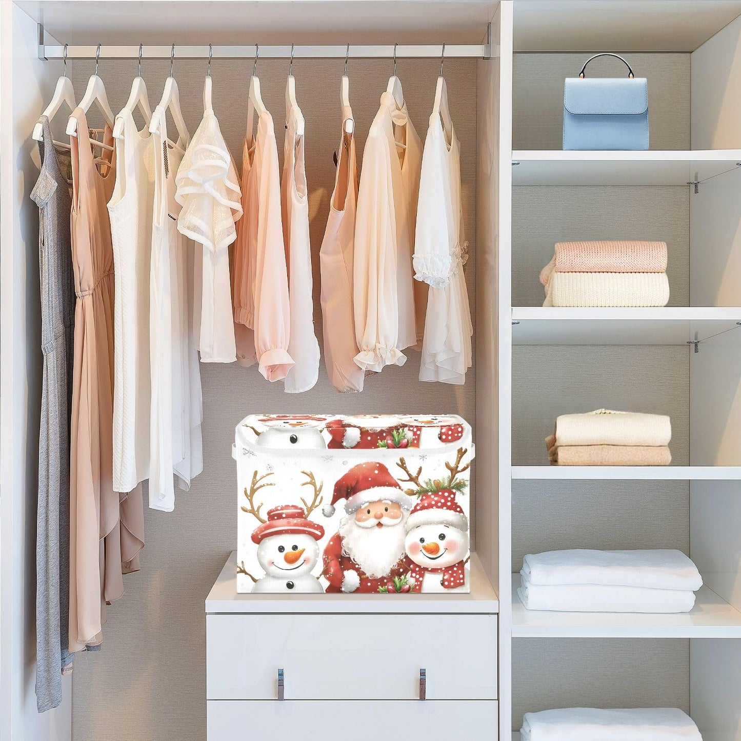 Bolaz Storage Bins with Lids and Handles,Christmas Snowman Storage Box Storage Basket with Cover Collapsible Organizer Containers for Home Closet, Shelves
