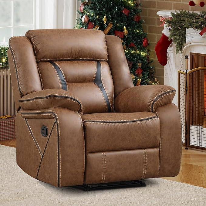 EBELLO Faux Leather Manual Recliner Chair, Modern Design Single Reclining Sofa
