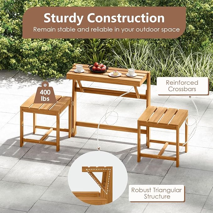 Tangkula 3-in-1 Convertible Bench Picnic Table, Space-Saving Patio Convert A