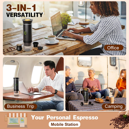 Zordin Portable Battery Espresso Coffee Maker for Travel, 20 bar Mini Car Espresso Machines, 3-in-1 Self-Heating Electric Espresso Maker, USB-C Ground Coffee & Capsule Pod(Ns&DG) RV, Hiking, Office