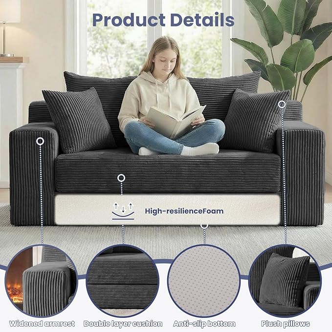 3-in-1 Convertible Sofa Bed: Boneless Loveseat Sleeper & Folding Couch Bed