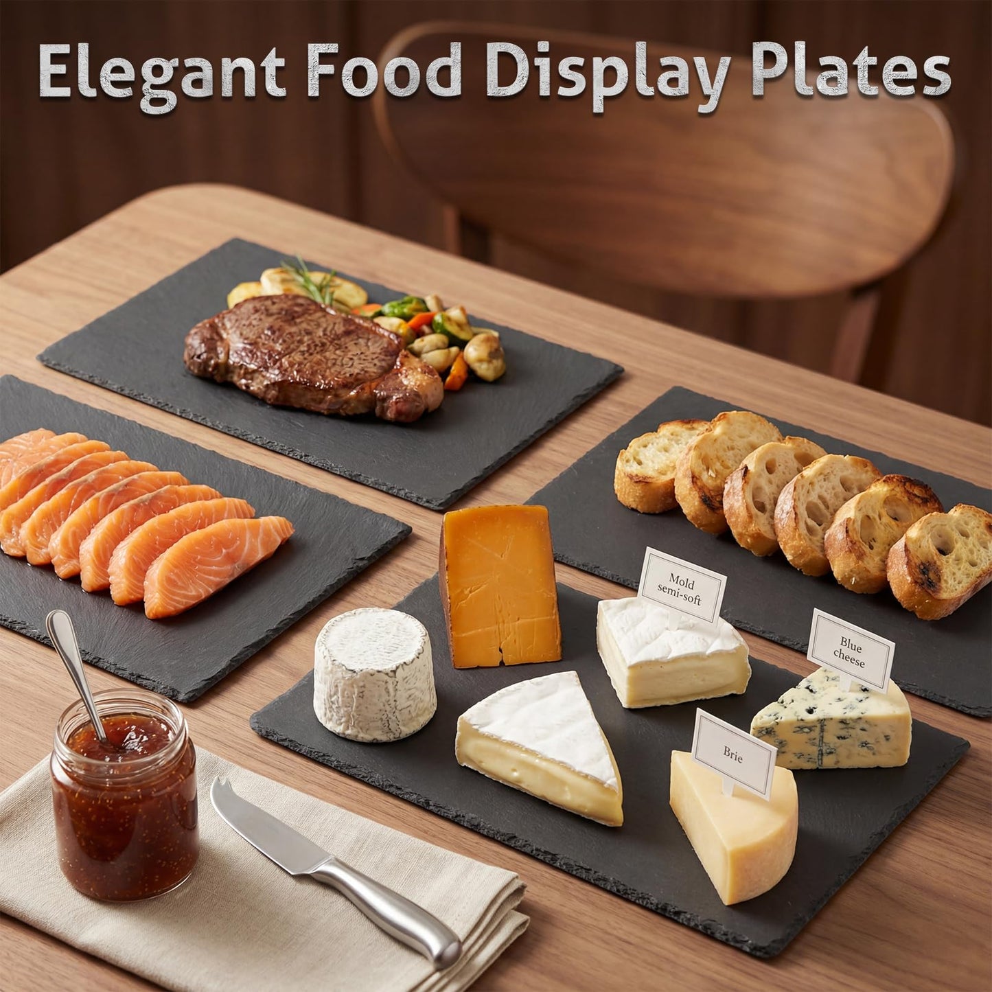 Zhehao 4 Pack 16" x 10" Large Slate Cheese Boards for Meat Cheese Appetizer Platter Black Charcuterie Board Natural Slate Stone Plate Tray for Laser Engraving Wedding Party Housewarming Gift