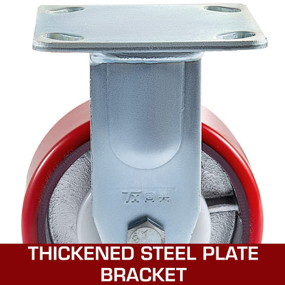 VEVOR Caster Wheels Set of 4, 6" Heavy Duty Casters (2 Rigid and 2 Swivel Casters with Side Brake) Polyurethane Iron Core Plate 4000LBS Capacity