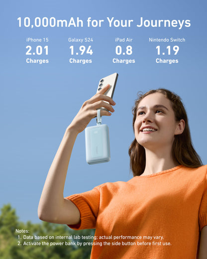 Anker Zolo Power Bank, 10,000mAh 30W Max Fast Portable Charger with Built-in USB-C and MFi Certified Lightning Cables, USB-C&A, Battery Pack for iPhone 16/15 Series, MacBook, Galaxy