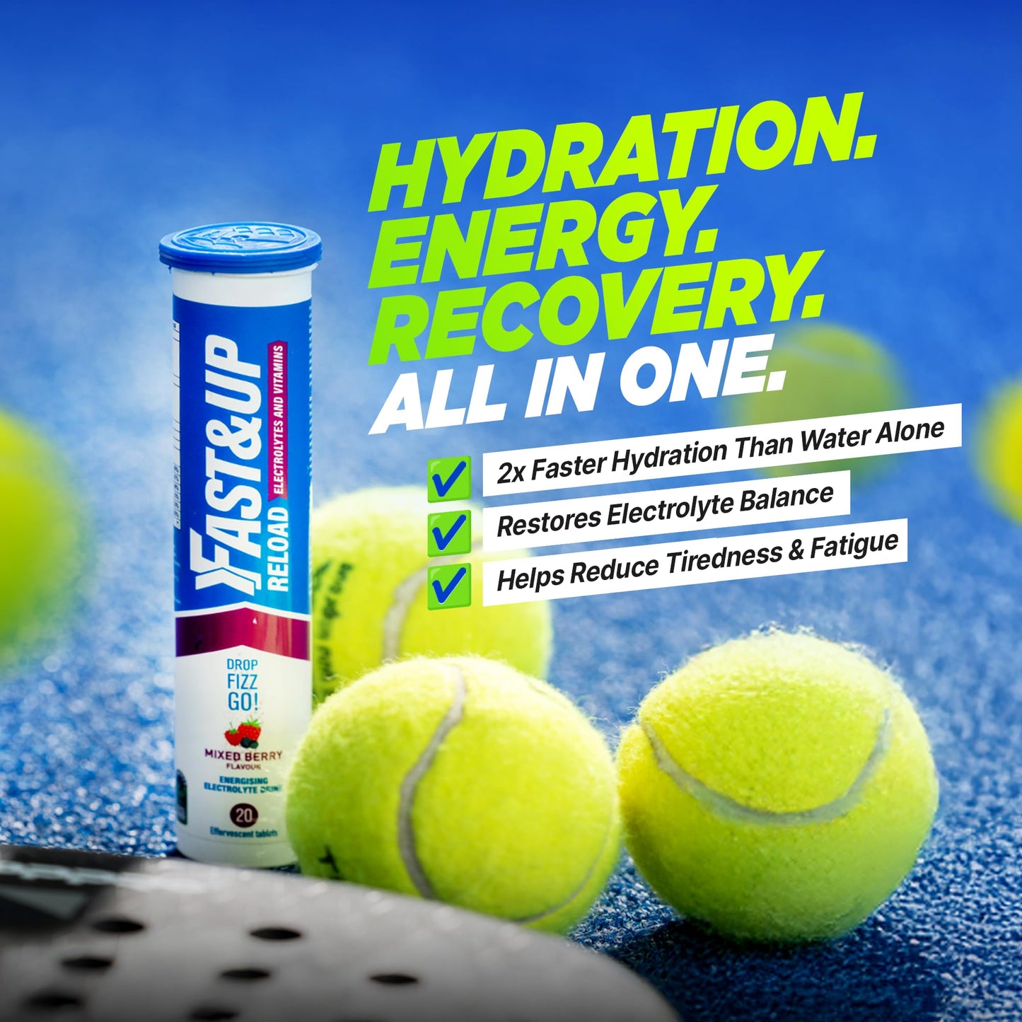Fast&Up Reload Electrolyte Tablets, 80 Effervescent Tablets, Lemon & Lime Flavour, Rapid Hydration & Energy, with Vitamin C & B12, Vegan