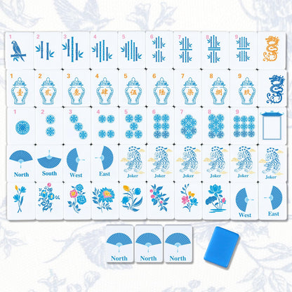 Arrowbash Christmas 160 Pcs Chinoiserie Mahjong Tile Set, 1.2 x 0.8 Inches Melamine Blue Back American Mahjong Only, Travel Ma Jiang Tiles for Adult Classic Board for Family Night