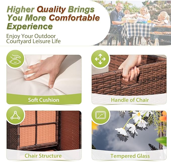 Devoko 9 Pieces Patio Dining Sets Outdoor Space Saving Rattan Chairs