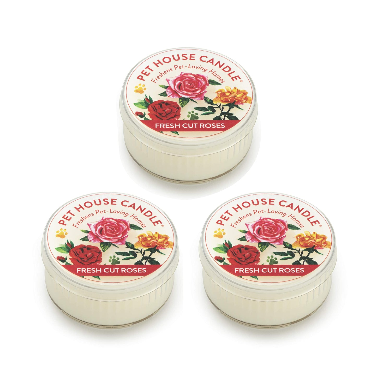 Pet House Mini Candles for Pet Odor Made with Natural Soy Wax, Plant Based, Dog and Cat Friendly Scented Candles, Fresh Cut Roses Pack of 3
