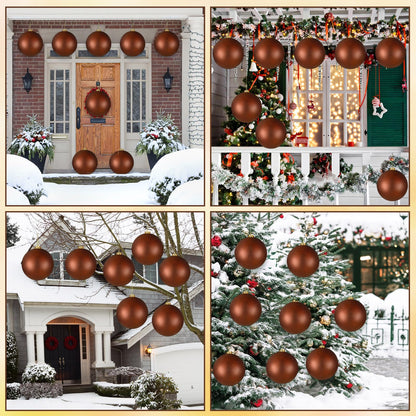 Wettarn 8 Pcs 6 Inch Brown Christmas Balls Ornaments Rustic Large Plastic Xmas Tree Hanging Ornaments Neutral Modern Xmas Giant Balls Decoration for Christmas Tree Lawn Yard Garden Party