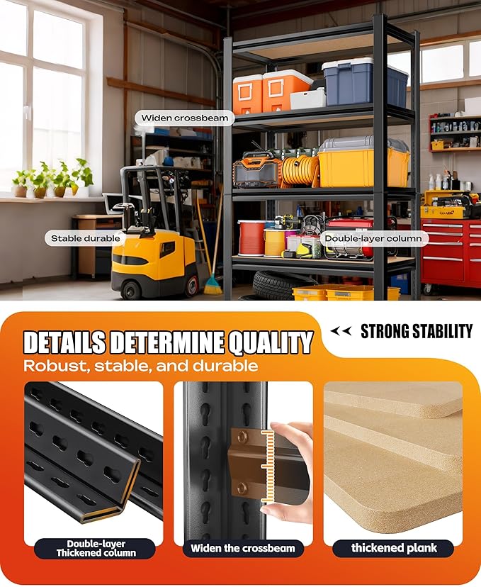 Set of 2 Garage Shelving Heavy Duty Storage Shelves, Metal Adjustable Shelving Unit, Utility Garage Organizer Shelf for Basement, Pantry, Kitchen, Warehouse, 15.7" Dx35.4 Wx71.2 H, Black