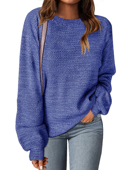MEROKEETY Women's 2025 Fall Winter Oversized Pullover Sweater Trendy Crew Neck Long Sleeve Heathered Knit Jumper Tops