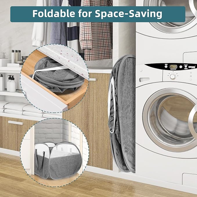 Collapsible Laundry Baskets, 90L Large Foldable Laundry Basket, Tear-proof Pop
