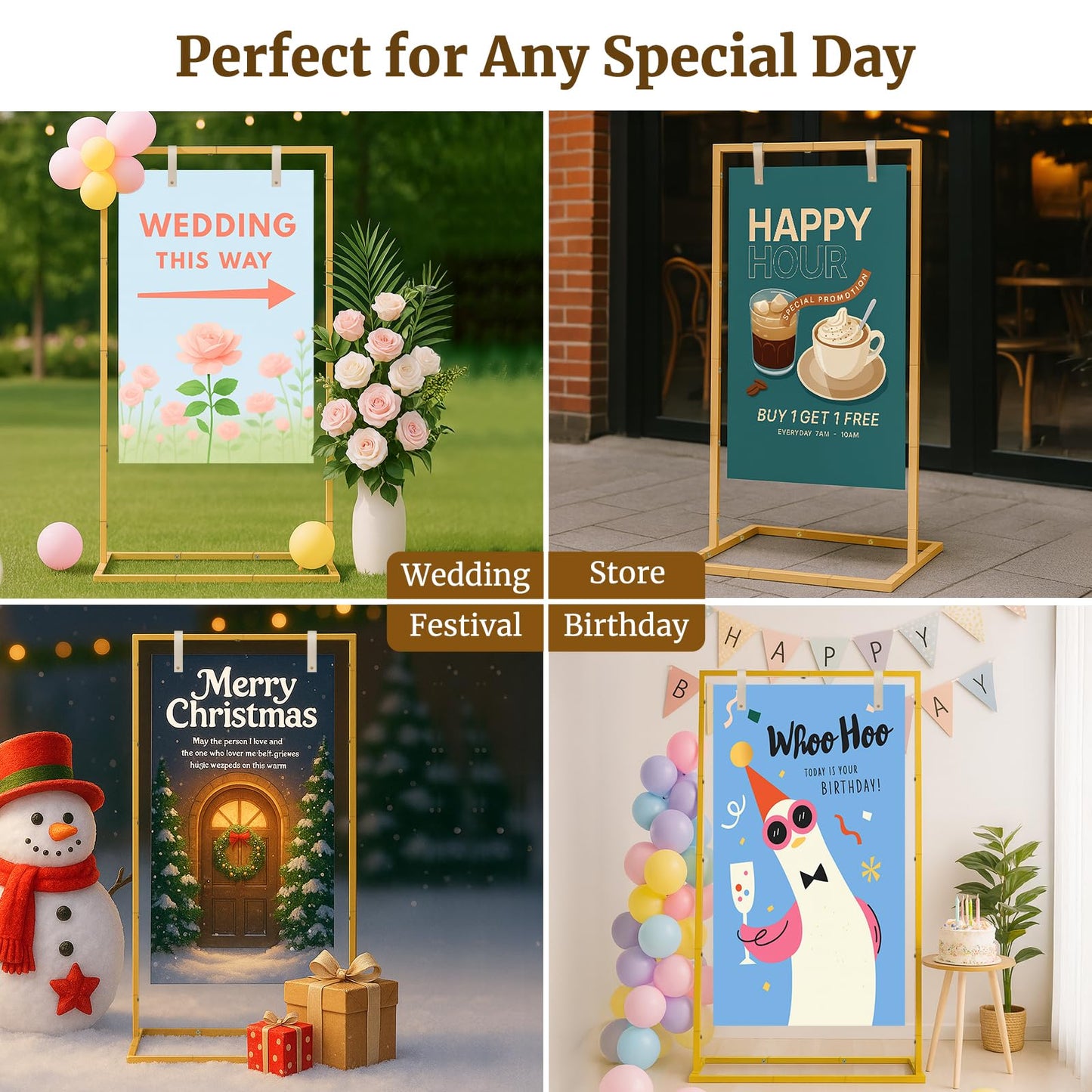 FamilyKit Wedding Welcome Sign Stand, Welcome to Our Wedding Sign Stand with Storage Bag and Leather Straps for Hanging, Adjustable Wedding Sign Holder for Wedding, Birthday, Anniversary, Christmas