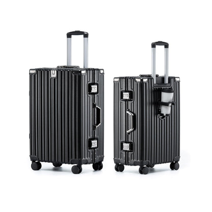HotWay 26 Inch Aluminum Frame Luggage with Spinner Wheels, PC Hard Shell Suitcase with Cup Holder, Zipperless Luggage for Business Travel, Black