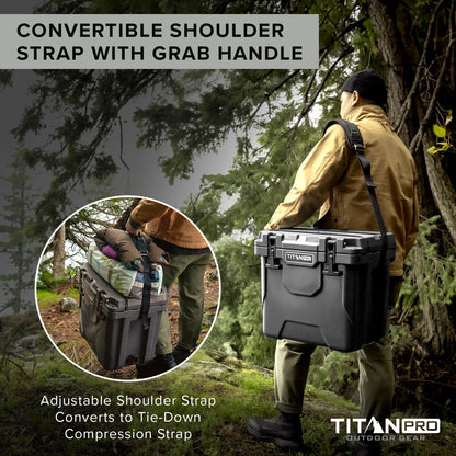 Titan PRO High Performance Ice Chest - 25 Quart Capacity - Hard Cooler with Interior LED Light, Ice Saver Performance Booster and Microban Protection - Granite Gray