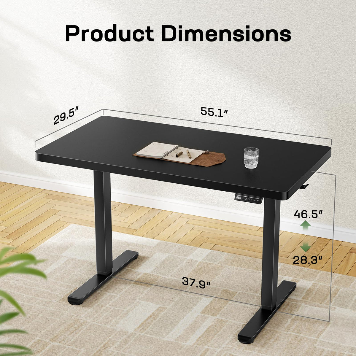 Marsail 55 x 30 Electric Standing Desk with One-Piece Desktop, Sit Stand Desk with Thickened Tabletop, Height Adjustable Stand Up Desk with Cable Management for Home Office(Frame+Desktop, 2 Packages)