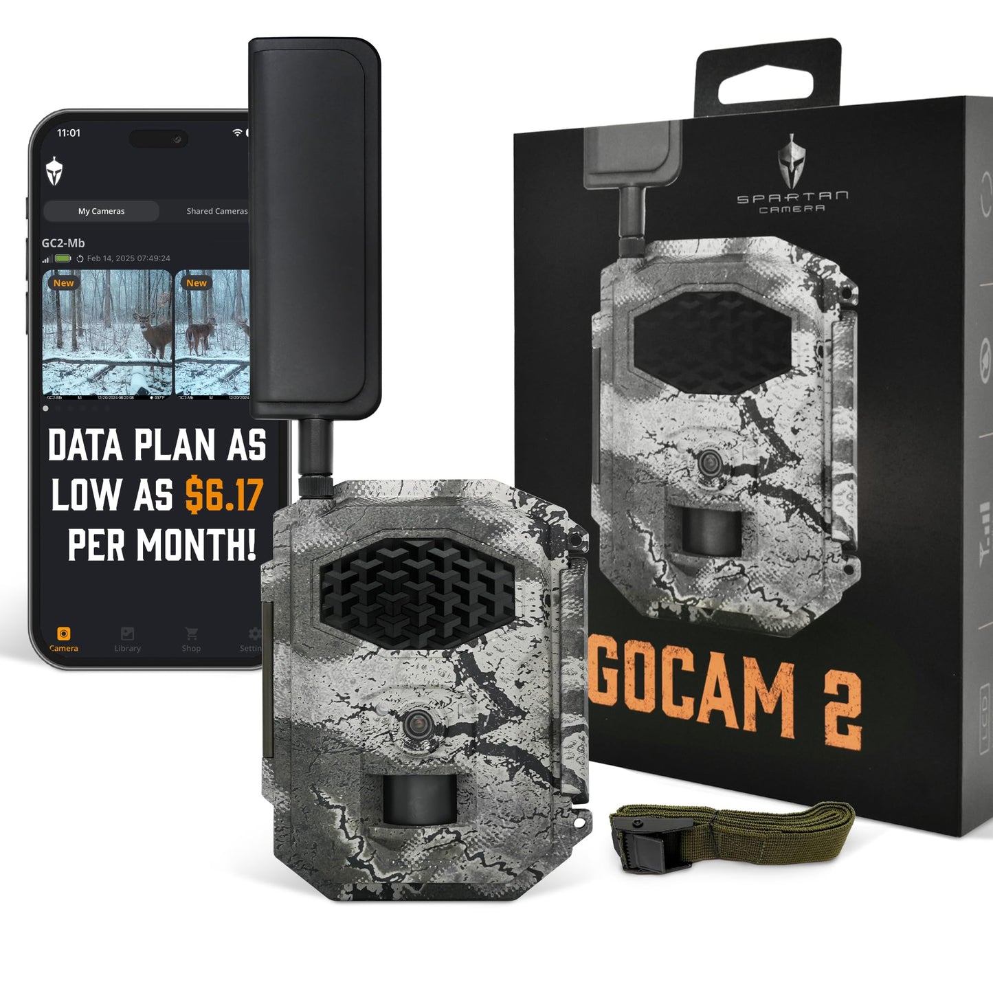 Spartan Camera GoCam2 Cellular, APP Control Trail Camera, 4G LTE, 1080P Video, FHD Photos, No Glow, Night Vision, Motion Activated, IP65 Water Resistant (Spartan Areus, Verizon)