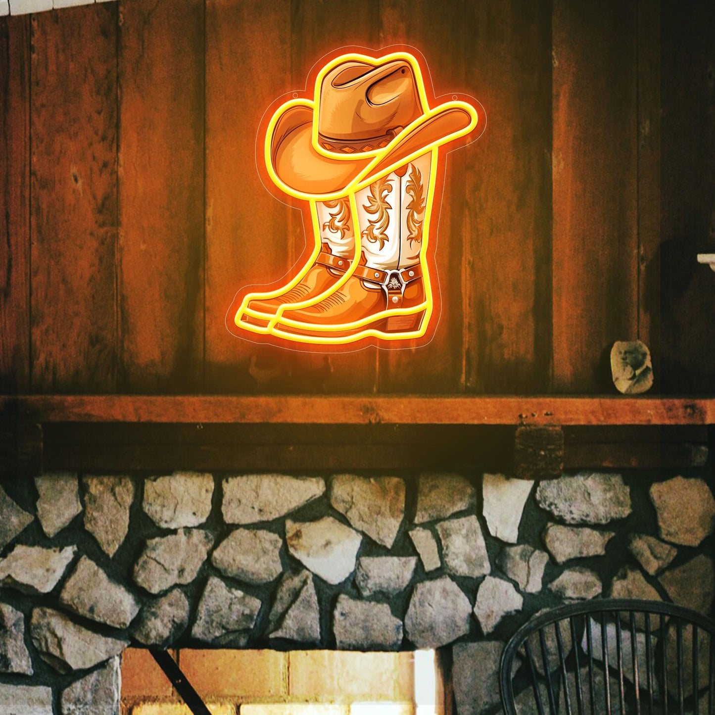 ZLOOREE Cowboy Boot with Hat Neon Signs for Wall Decor, Western Cowboy LED Sign Light Up, Dimmable Neon Light for Game Room Man Cave Bedroom Bar Party Birthday Gifts
