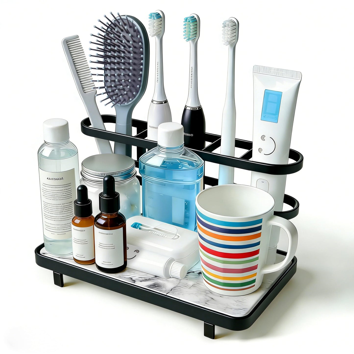Diatomite Toothbrush Holder for Bathroom, Quick Dry Diatomaceous Earth Base, 5 Slot Electric Toothbrush Organizer for Countertop, Toothpaste Holder Bathroom Counter Organizer, Black